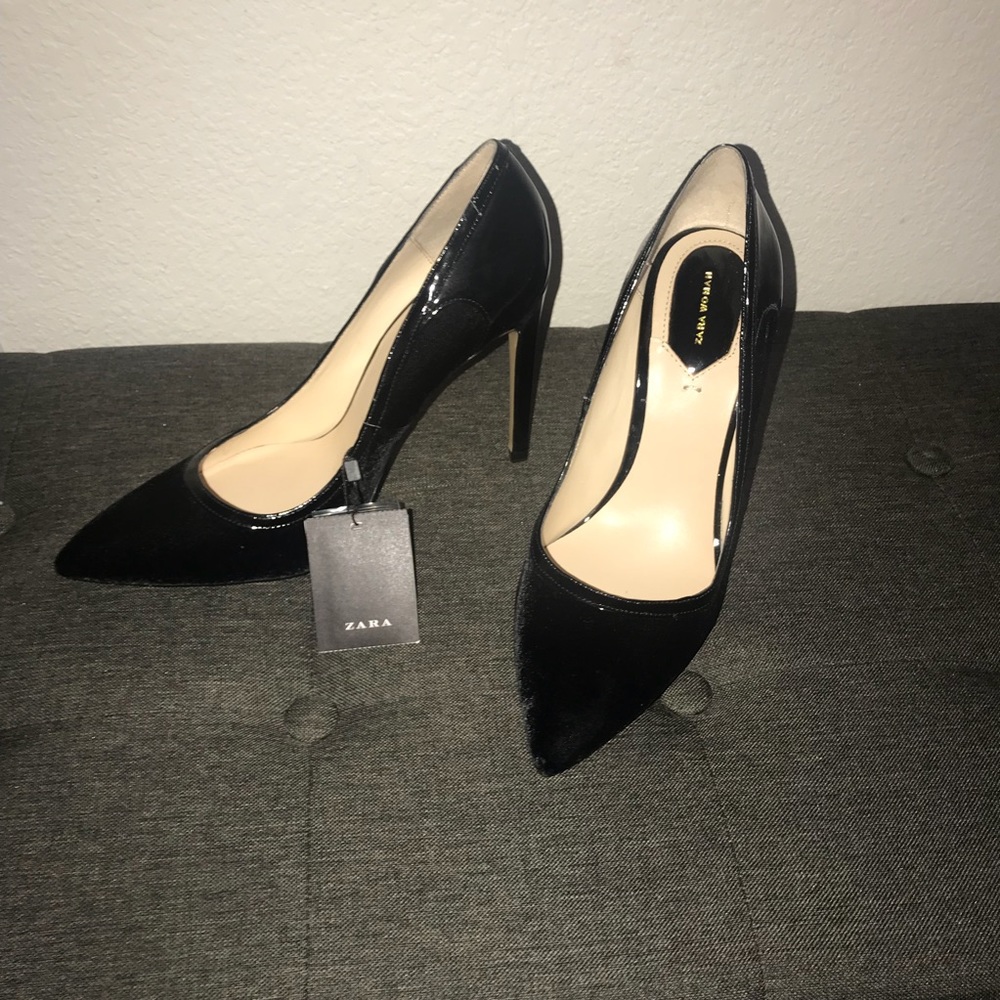 Zara Stilettos velvet pattent heels